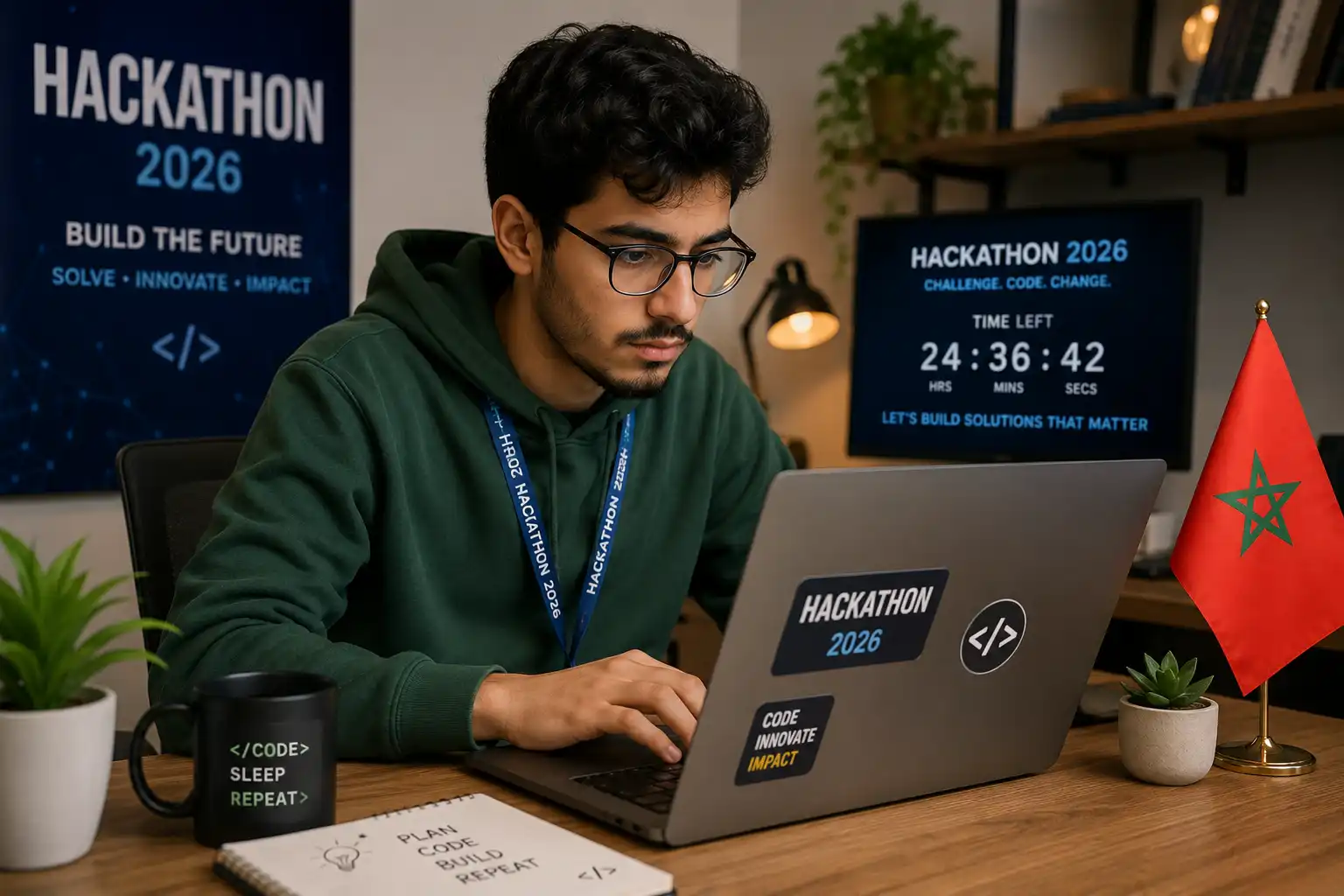 Moroccan developer participating in an online hackathon 2026